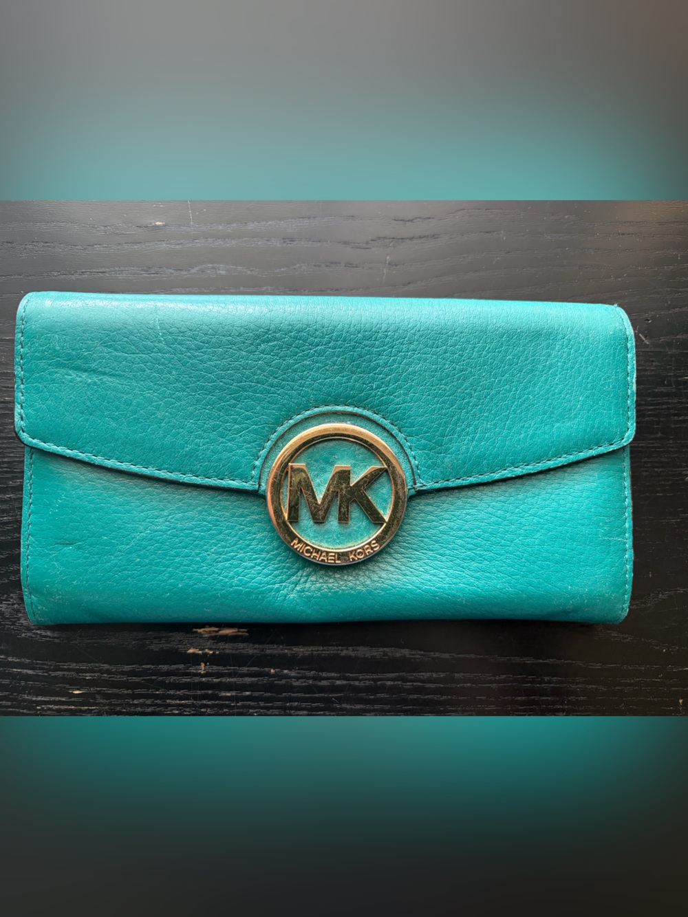 Michael Kors Turquoise Leather Wallet with Gold MK Emblem